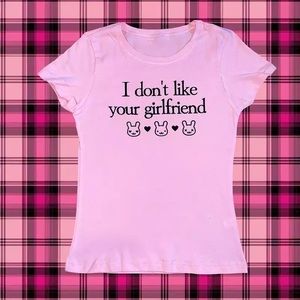 [SOLD ON DEPOP] CUTE BUNNY “I DONT LIKE YOUR GF” CROP TOP 🖤
